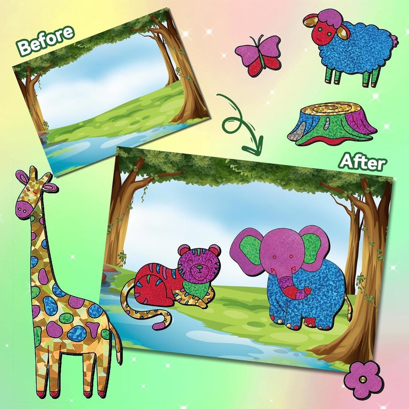 ATFUNSHOP Magical Foil Art Animals in Forest Farm Sea & Birds - No Mess Foil Craft Kit for Kids Ages 4 5 6 7 8 9 Fun Creative DIY Activity, Ideal Birthday Gift for Girls Boys - Image 2